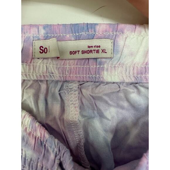 SO Juniors Shorts Size XL Purple Tye Dye Low Rise Soft Shortie Elastic Waist - Picture 3 of 10